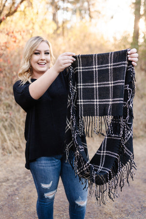 All Tied Up In You Black and Cream Knit Infinity Scarf