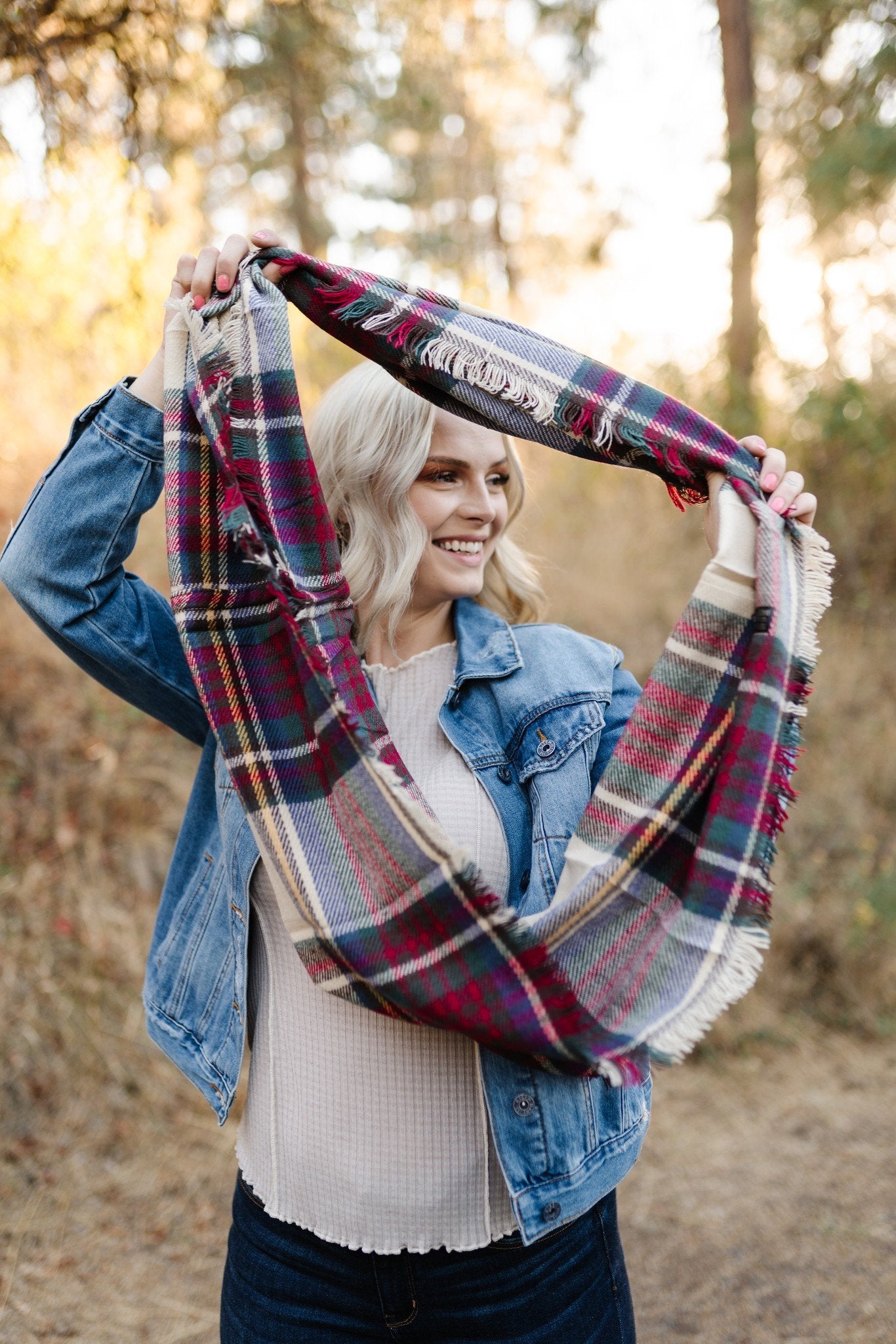 All Tied Up In You Fall Colors Plaid Infinity Scarf