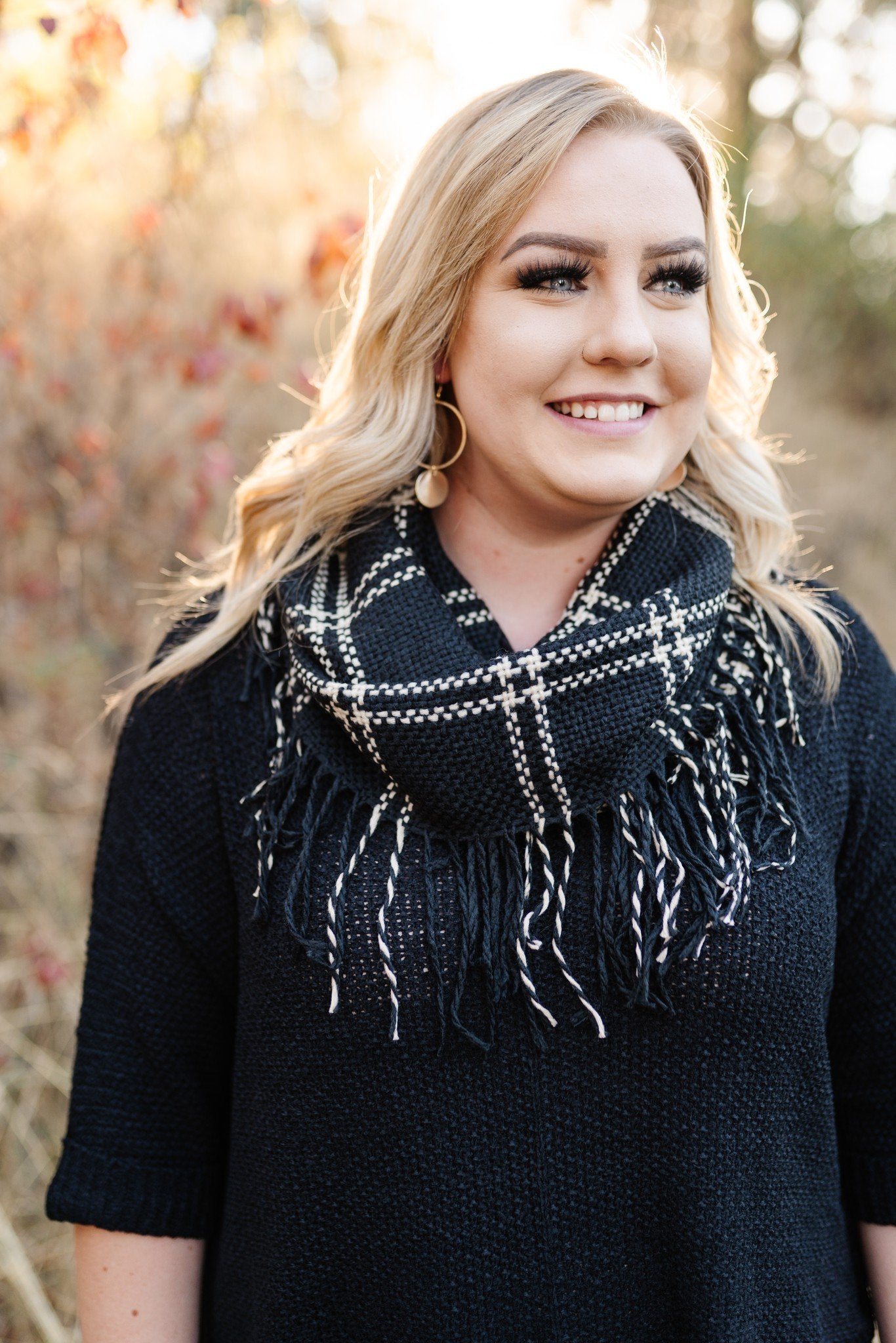 All Tied Up In You Black and Cream Knit Infinity Scarf