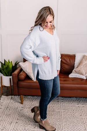 Over The Top V-Neck Sweater in Icy Blue