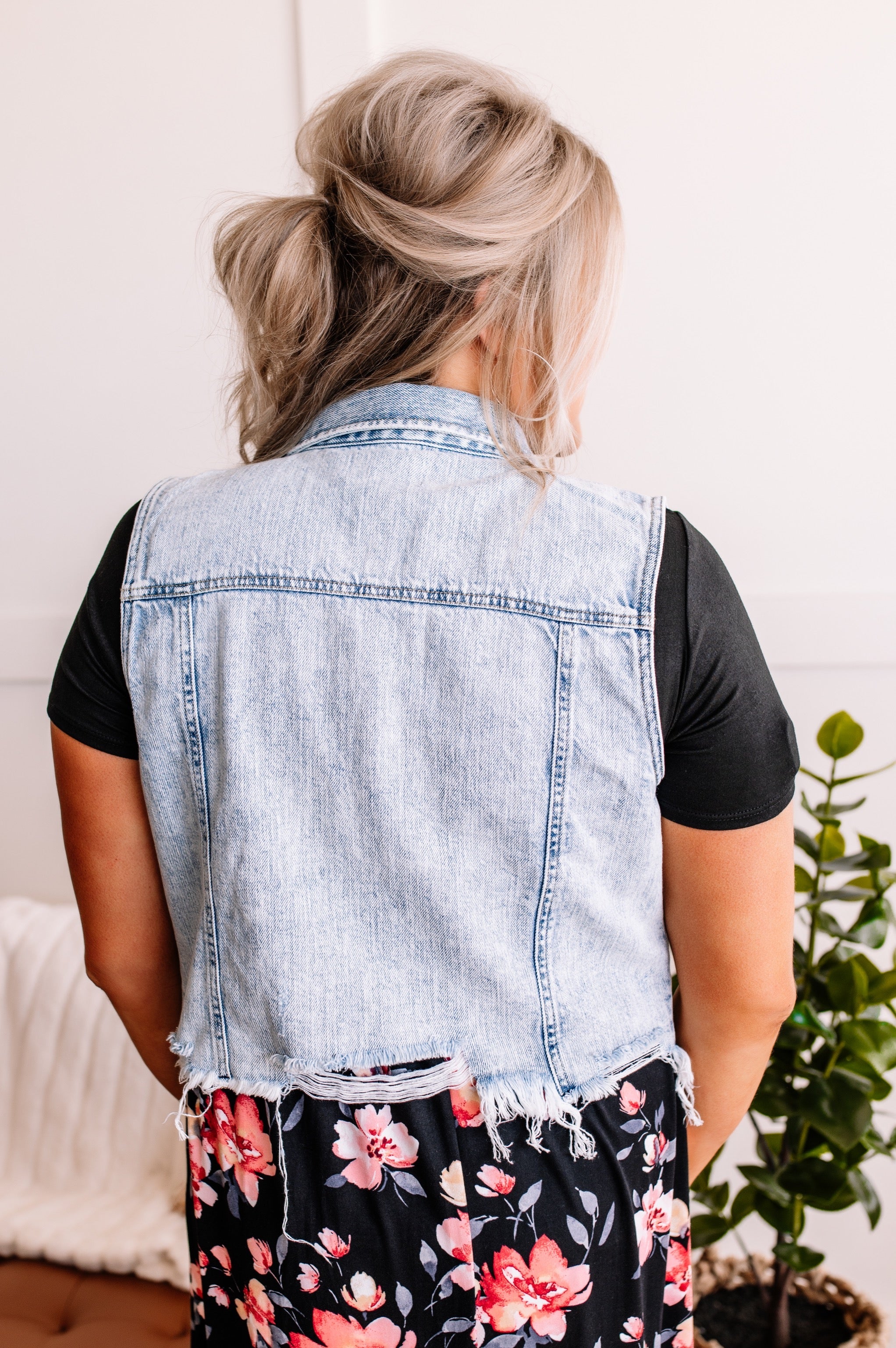 Short And Sweet Distressed Denim Vest By Risen