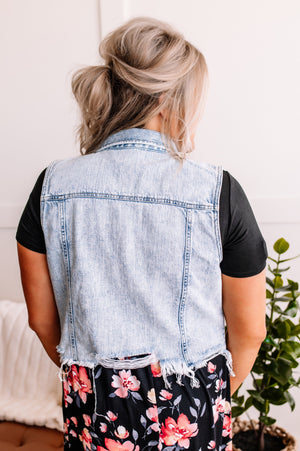 Short And Sweet Distressed Denim Vest By Risen