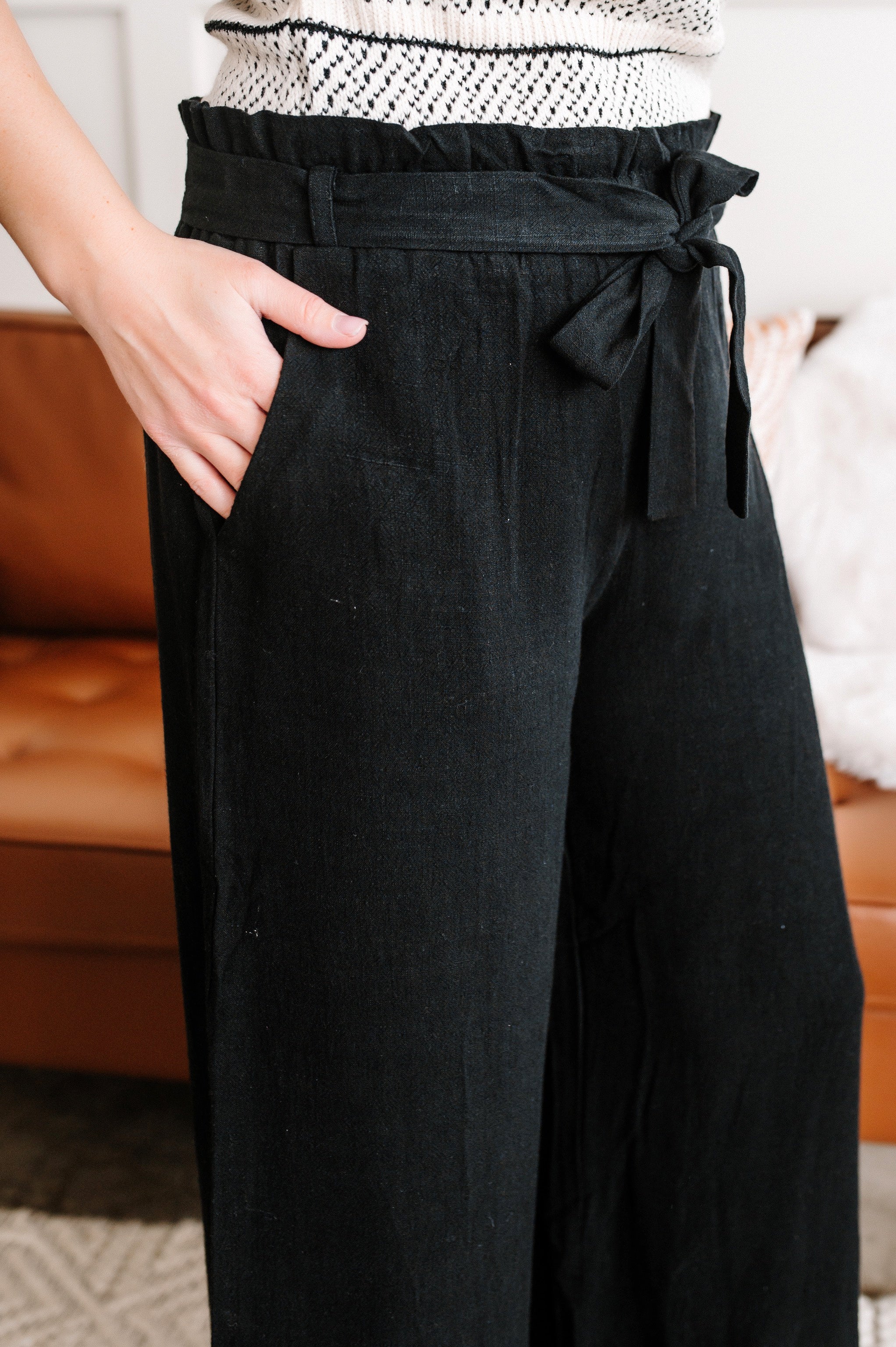 Straight Up Paperbag Pants In Black