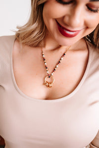 Tone Deaf Beaded Gold Necklace With Ring Pendent Detail
