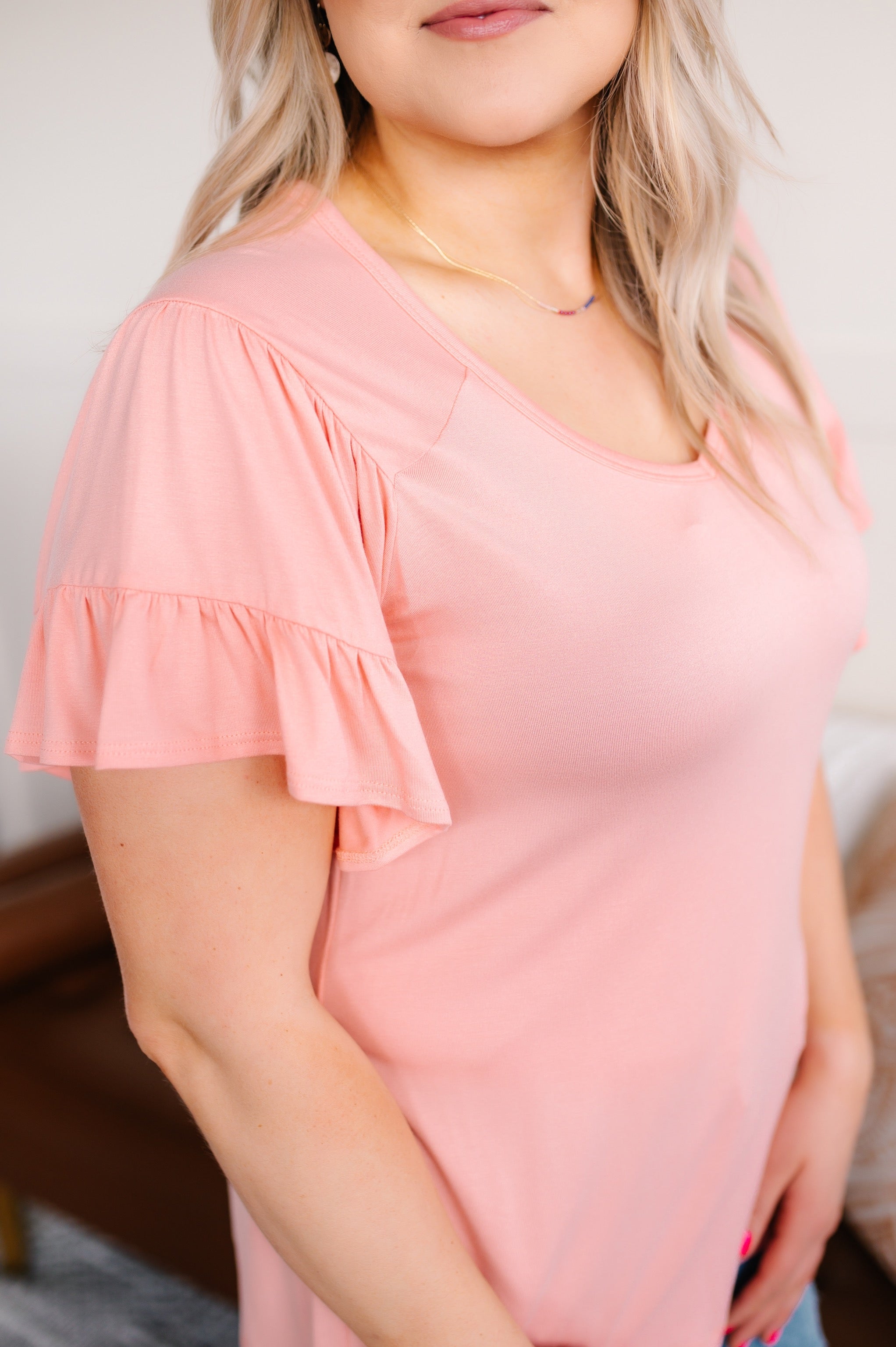 Dry Your Tiers Ruffle Sleeve Top In Pink
