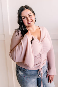 Ruched Front Bell Sleeve Top By Savanna Jane In Dusty Pink