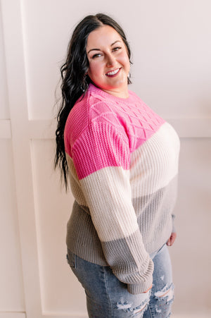 You've Been Colorblocked Woven Sweater in Pink, Gray & Ivory