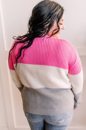 You've Been Colorblocked Woven Sweater in Pink, Gray & Ivory