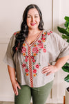 Savanna Jane Striped Dolman Blouse With Floral Embroidery