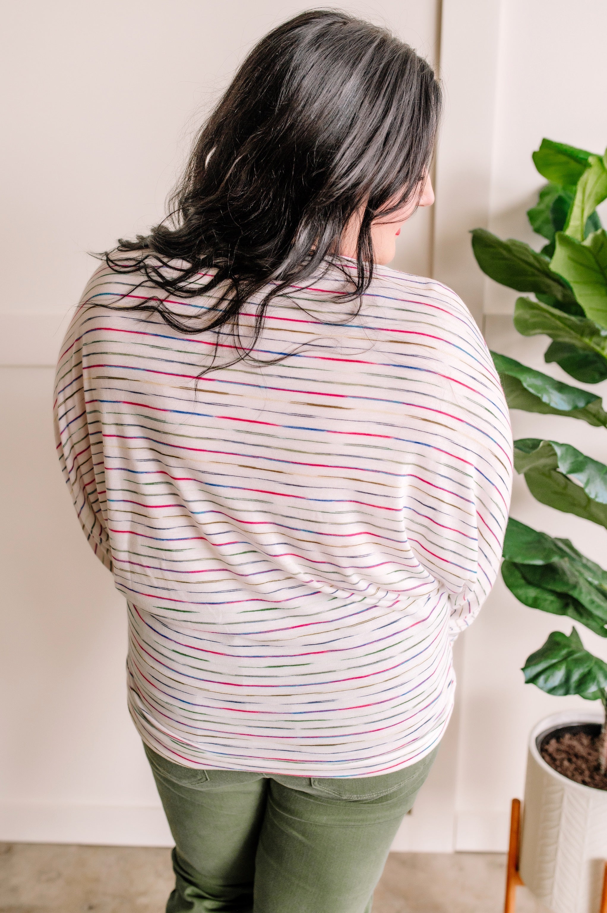 Dolman Sleeve Knit Top In Subtle Rainbow