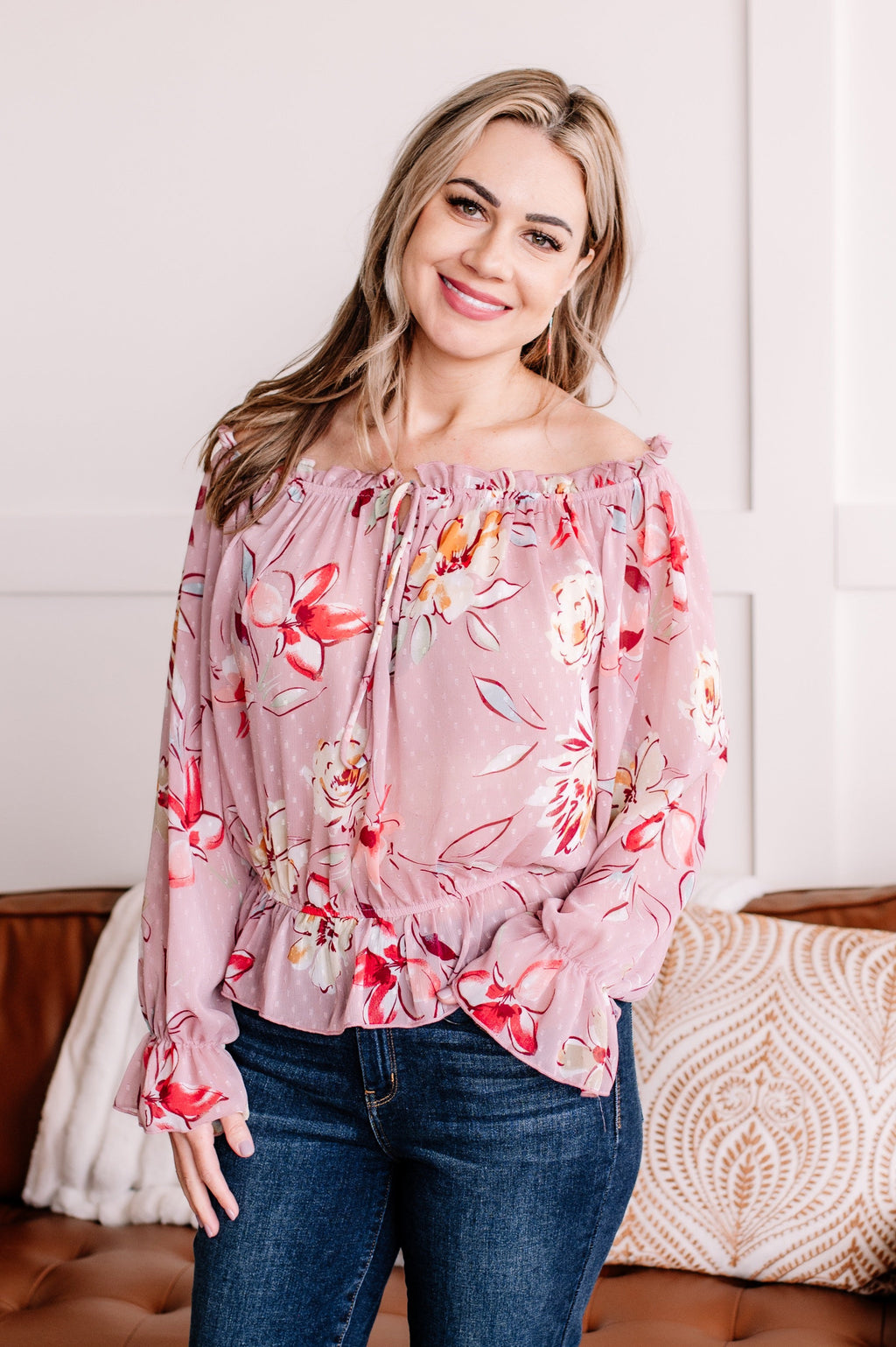 Dust To Dust Floral Swiss Dot Blouse in Dusty Rose