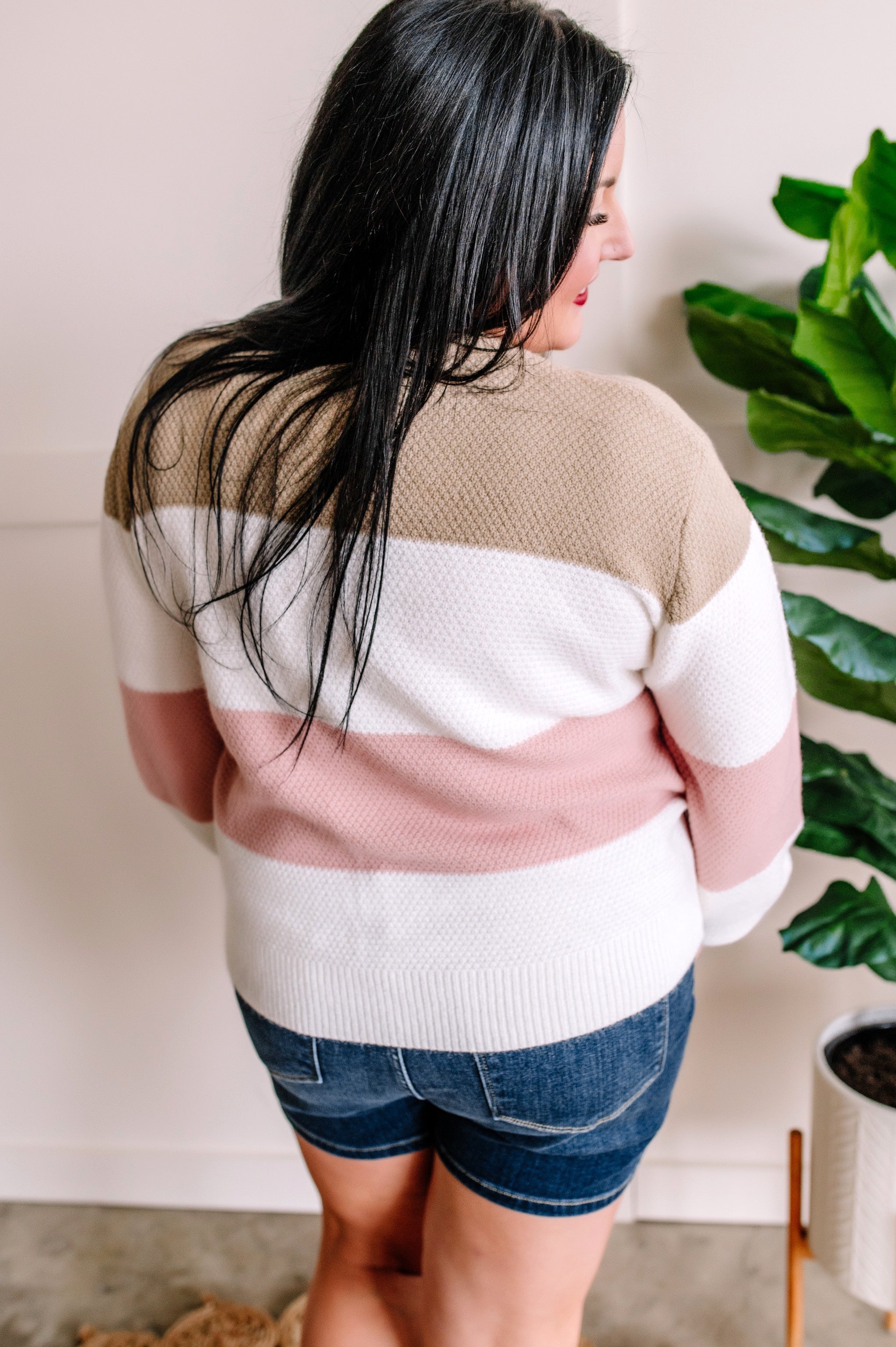 Color Block Sweater In Blush, Ivory & Tan