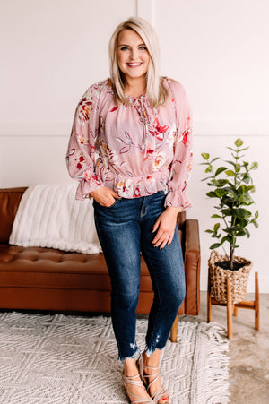 Dust To Dust Floral Swiss Dot Blouse in Dusty Rose