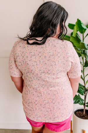 Floral Button Front Henley In Pink Carnation