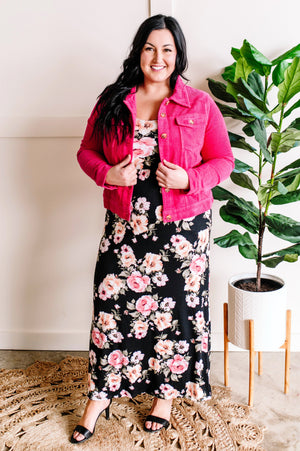Black Maxi Dress With Pink Florals