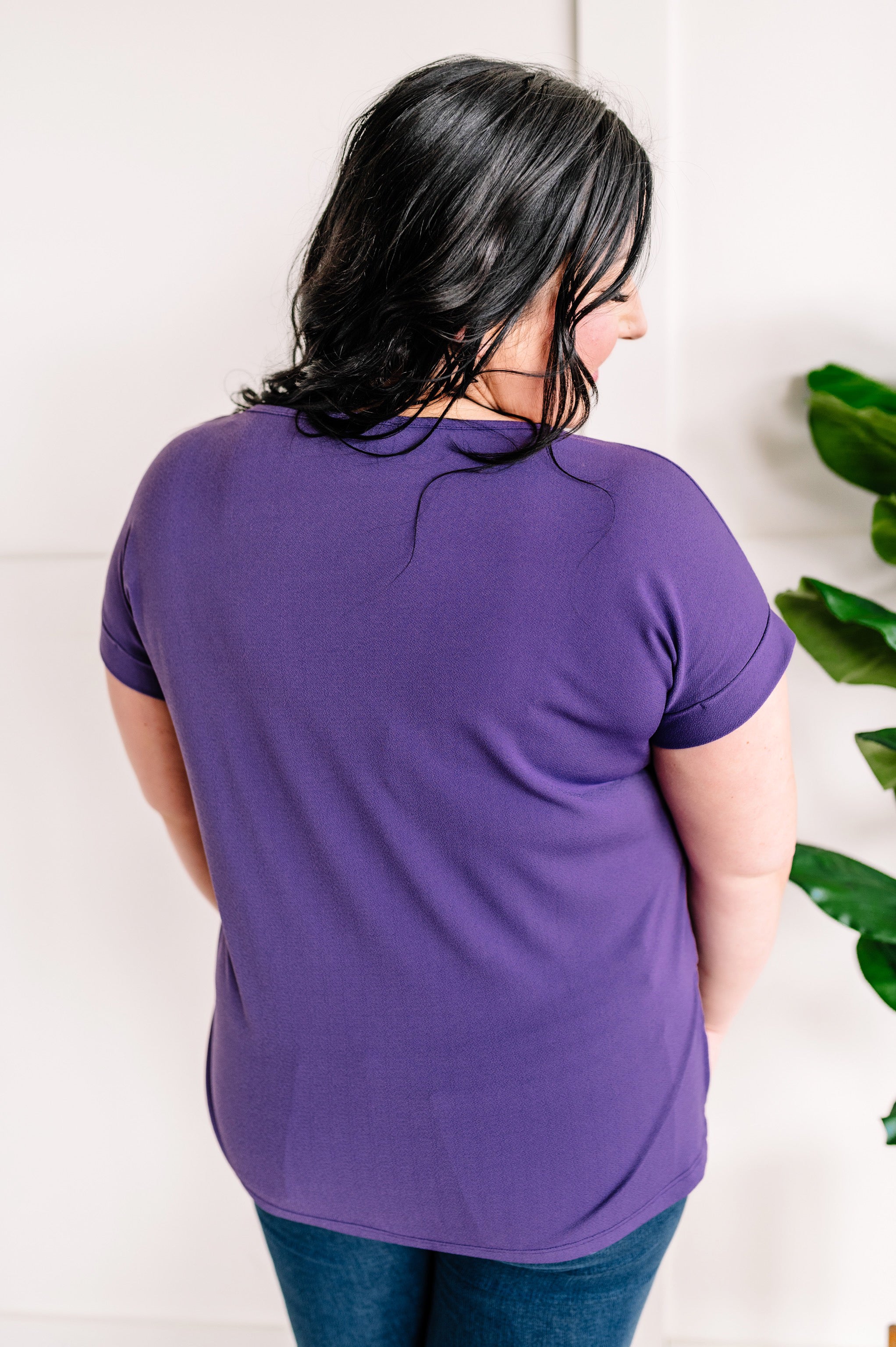 Royal Purple Pinned Sleeve Top With Side Slits