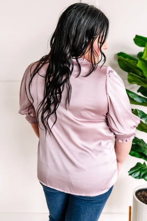 Puff Sleeve Silky Blouse With Ruffle Detail In Soft Lilac