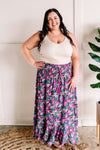 Faux Button Front Skirt In Deep Jewel Florals