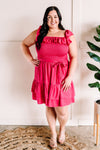 Smocked Layered Dress With Tie Belt In Spanish Pink