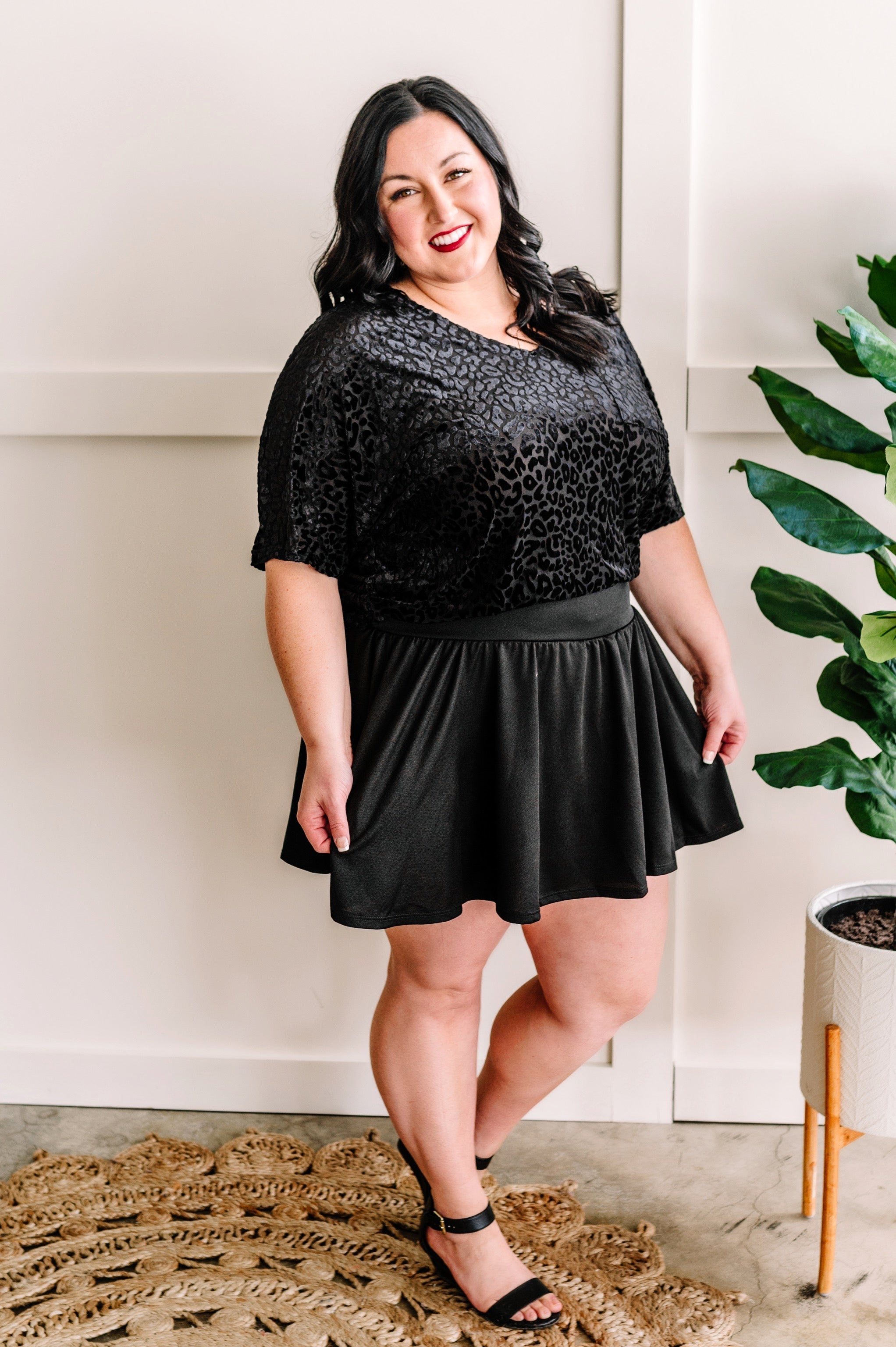 High Rise Skirt With Attached Shorts In Jet Black
