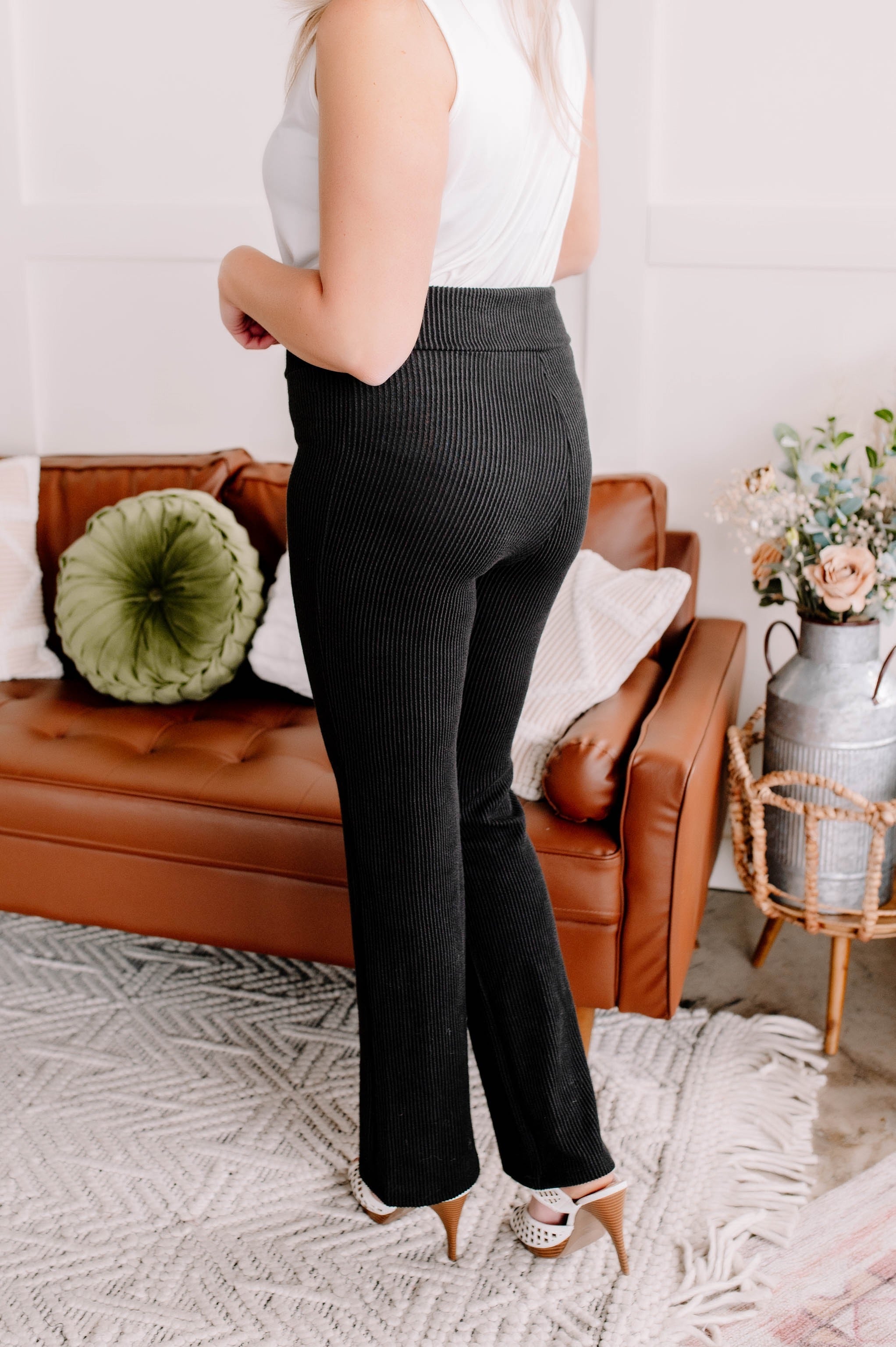 Straight To The Point Ribbed Dressy Yoga Pants