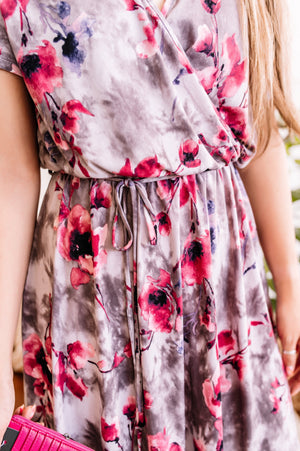 Time to Bloom Dress In Magenta & Grey