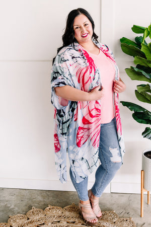 Soft Hibiscus Kimono In Blue, Pink, And Mint