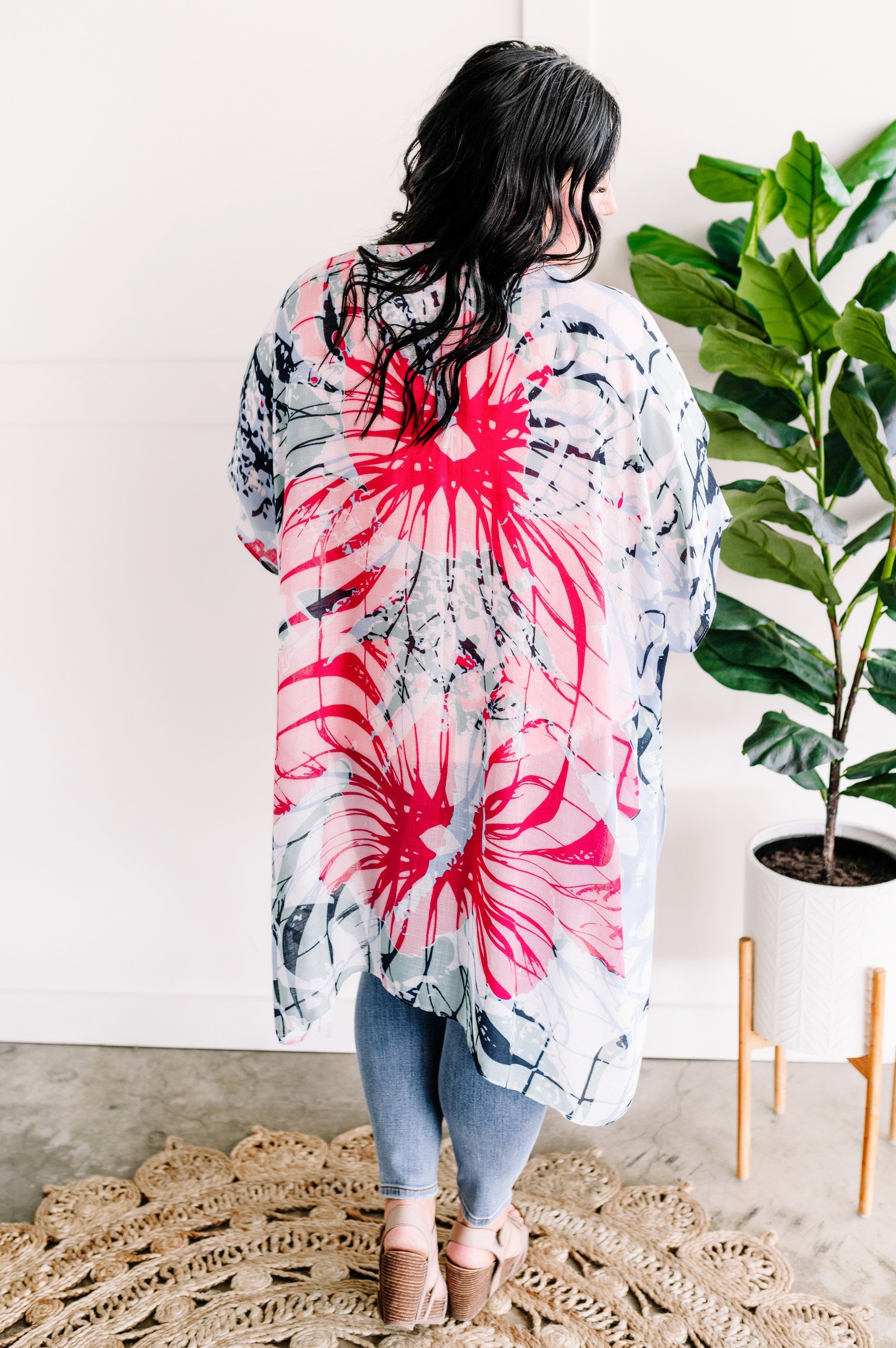 Soft Hibiscus Kimono In Blue, Pink, And Mint