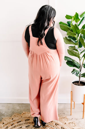 Shirring Detail Overalls In Mauve Blush