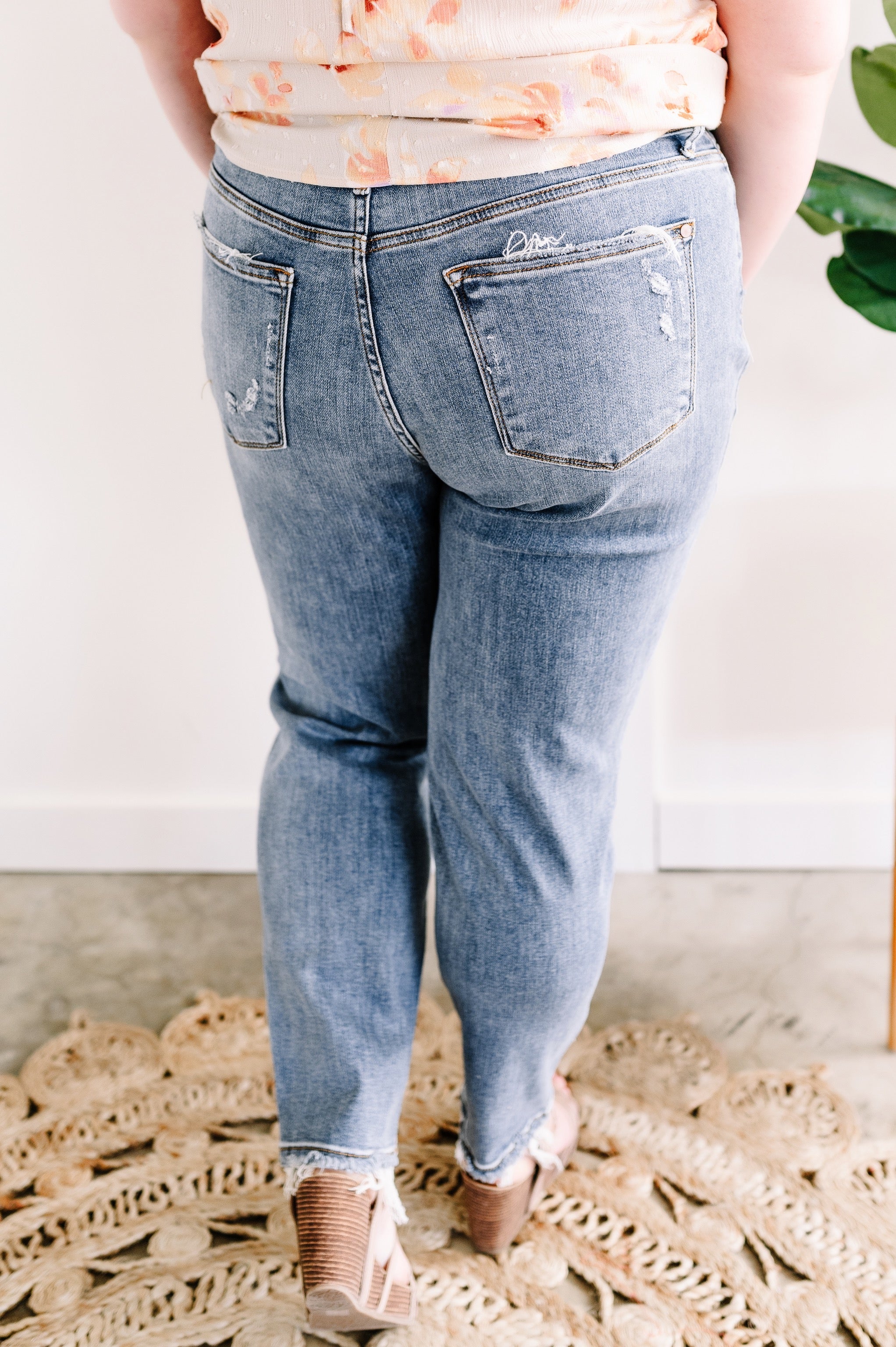 High Waisted Button Fly Destroyed Boyfriend Judy Blue Jeans