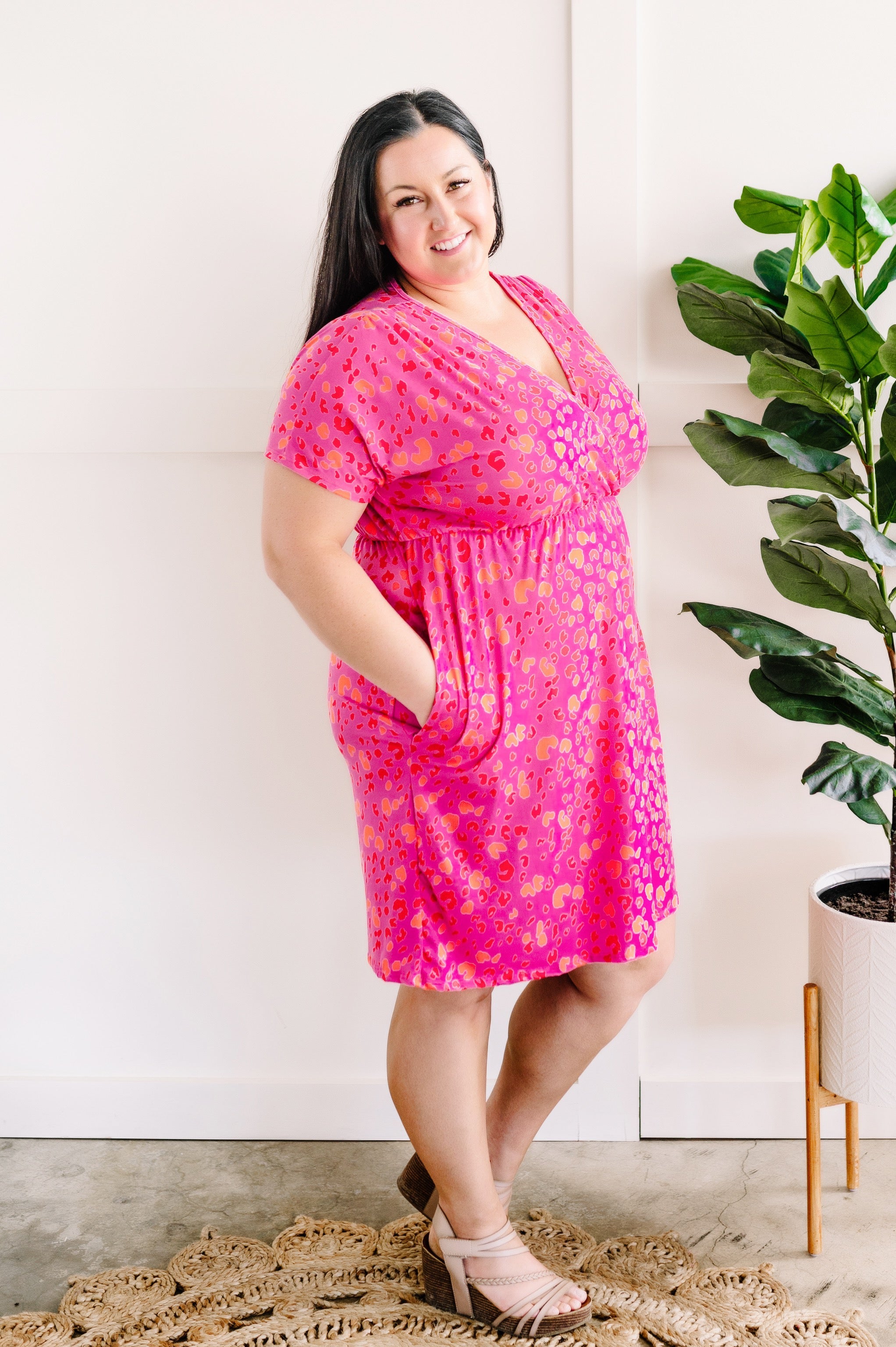 Surplice Dress With Pockets In Jolly Animal Print