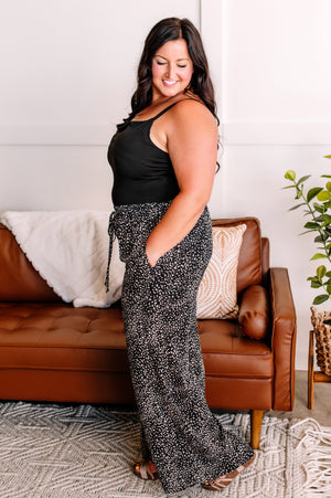 Keep It Sassy Dress Pants In Black & Taupe Ditsy Dot