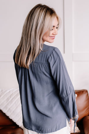 Needle To Thread Embroidered Blouse In Slate By Savanna Jane
