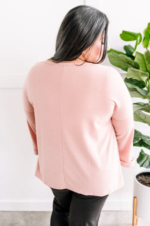 Pinned Sleeve Lightweight Sweatshirt Pocket Top In Rose