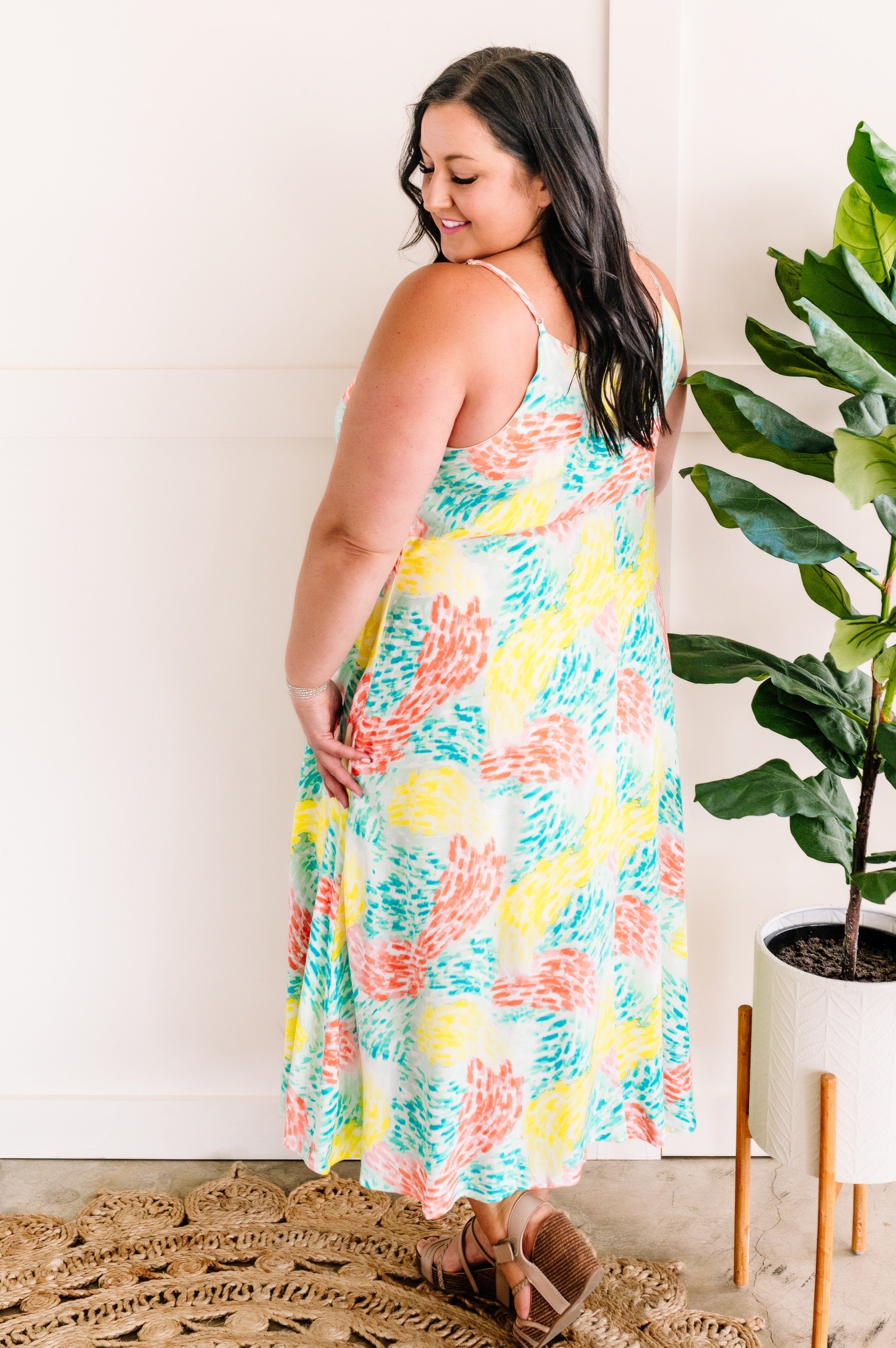 Ruched Front Maxi Dress In Neon Multi