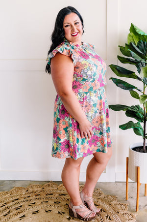 Flutter Sleeve Dress In Cabbage Patch Florals
