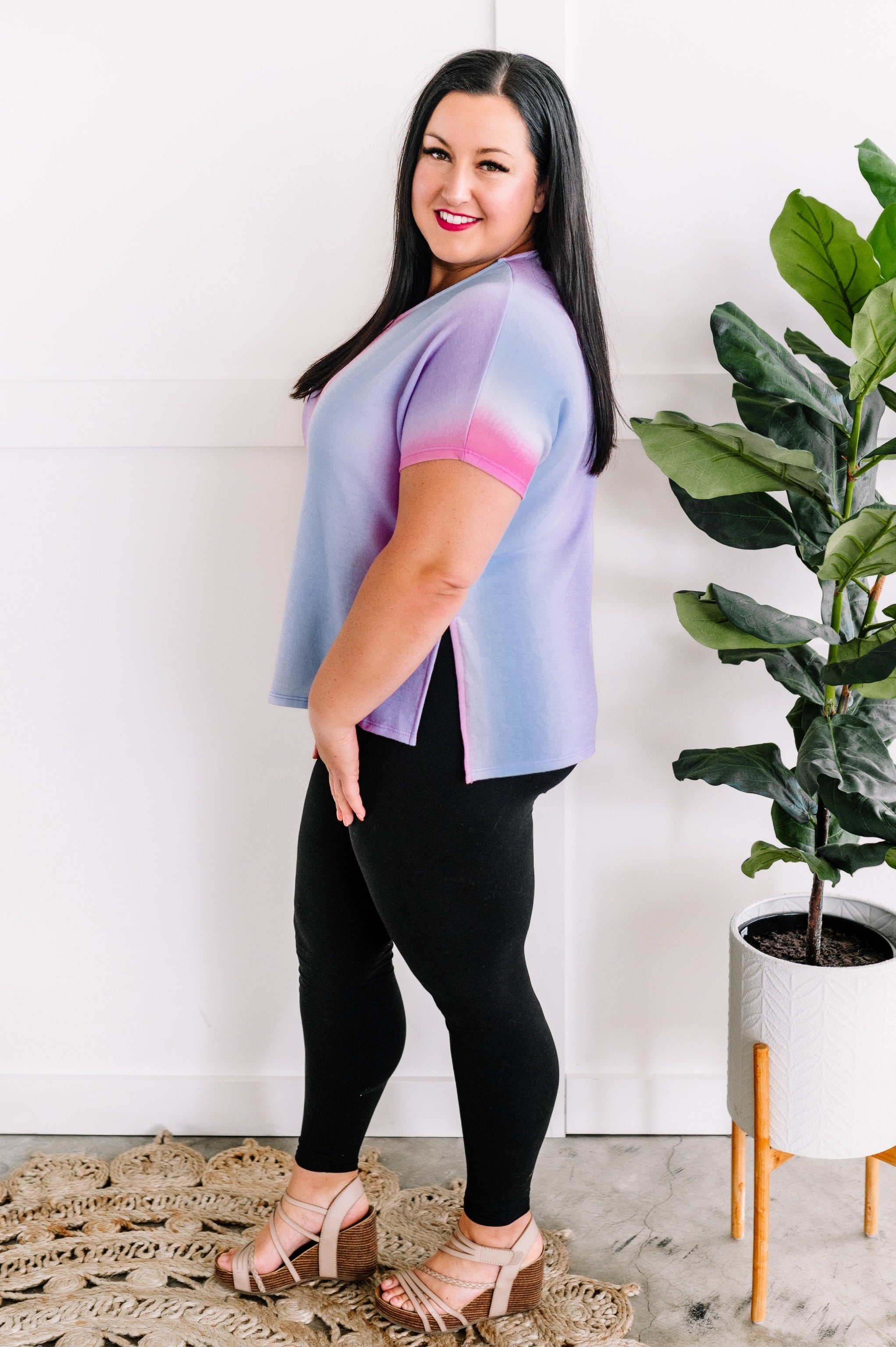 French Terry V Neck Top In Soft Unicorn
