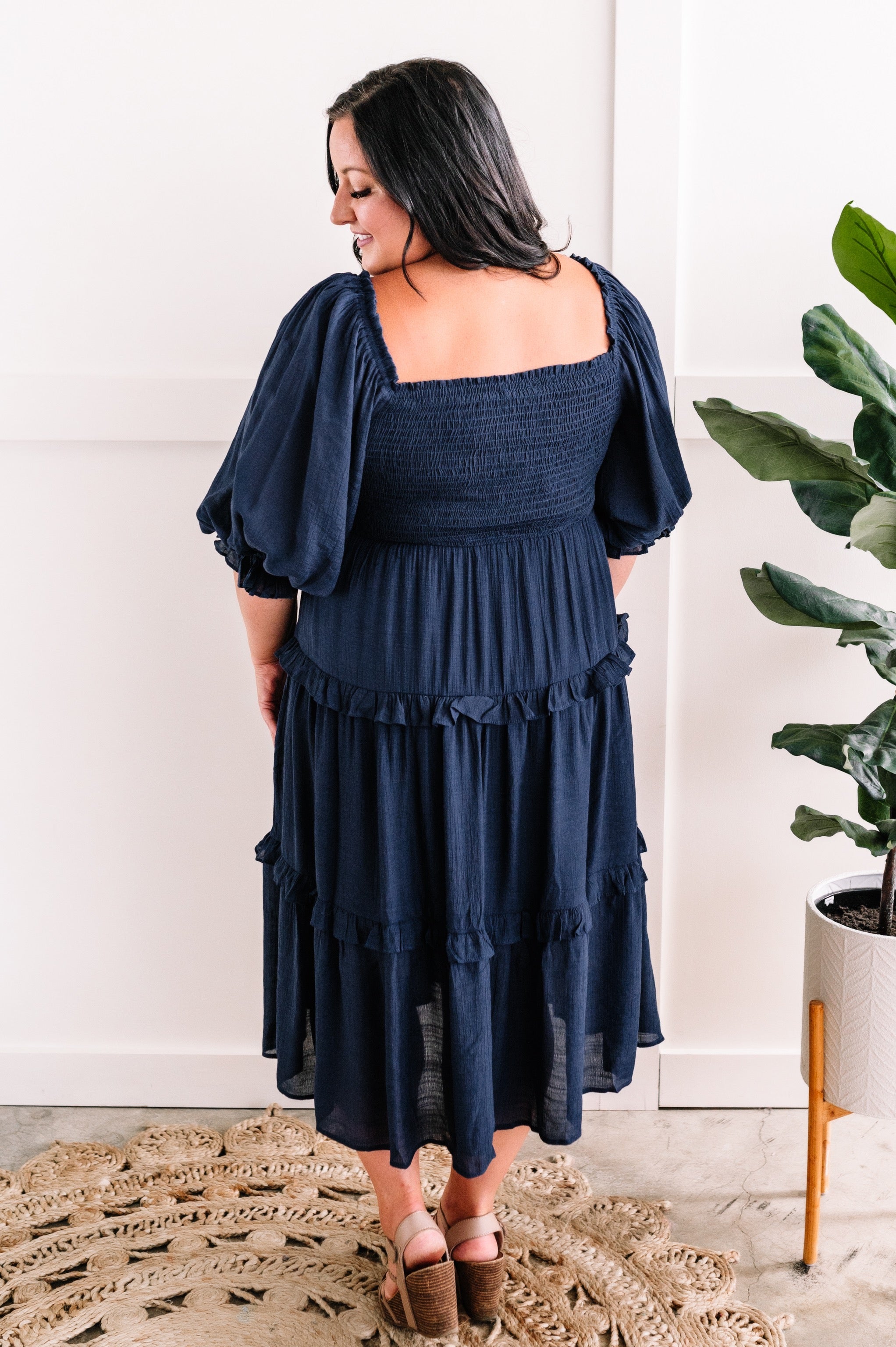 Tiered Maxi Dress With Smocking Detail In Midnight Navy