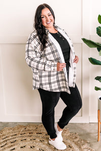Minky Lined Button Down Shacket In Ivory & Black