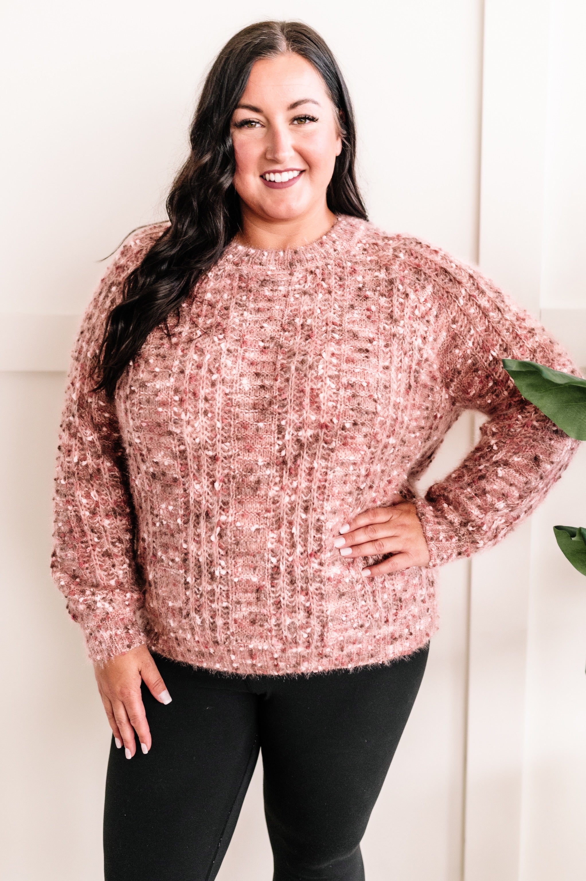 Cozy Factor Sweater In Dusty Mauve & Cranberry