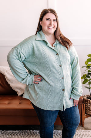 Beyond The Pale Cable Knit Button Down Top In Sage