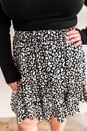 Flowy Ruffle Hem Skirt In Classic Leopard