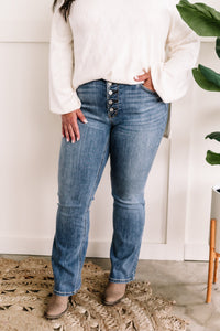 Mid Rise Button Fly Bootcut Judy Blue Jeans In Vintage Wash