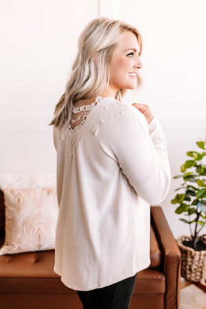 Back At You Lace Back Top In Comfy Beige