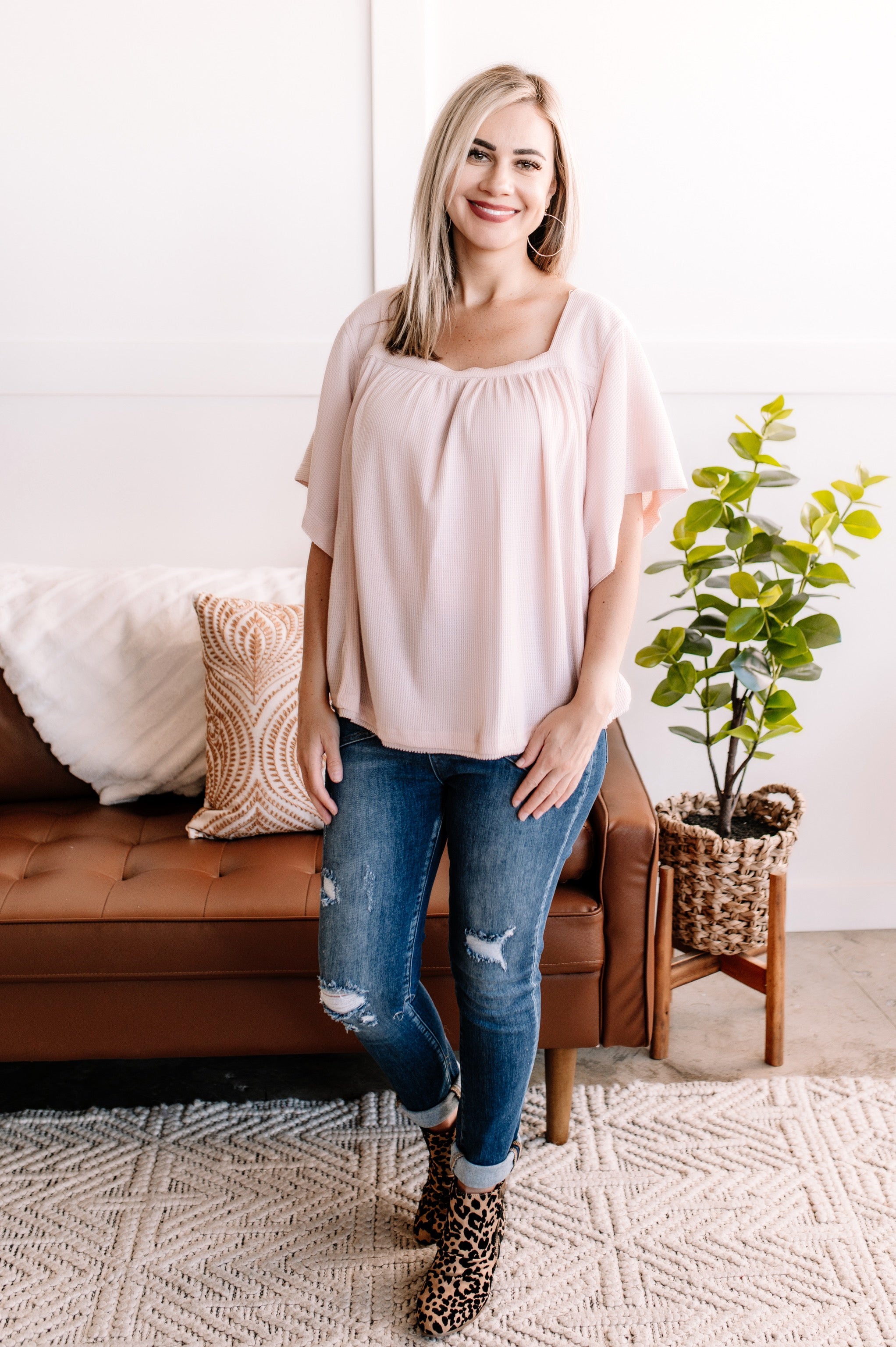 On The List Square Neck Top In Oatmeal