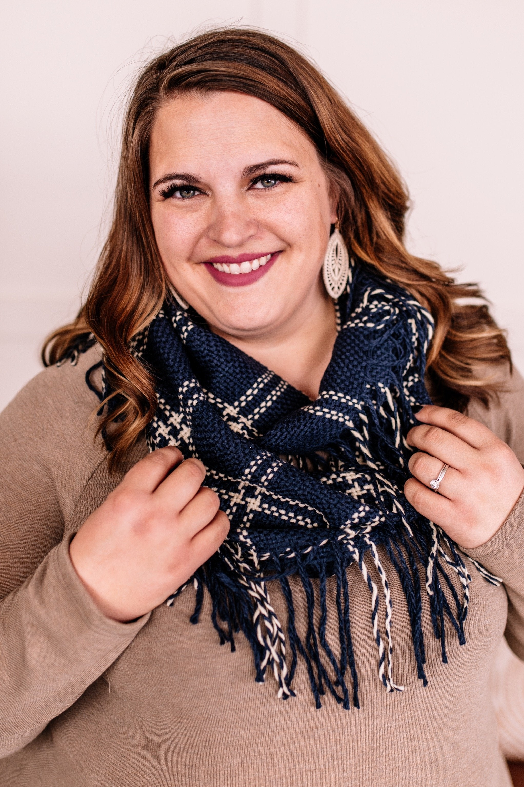 Tied Up In You In Navy and Cream Knit Infinity Scarf