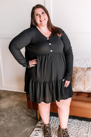 Tier And Far Waffle Knit Dress In Soft Black