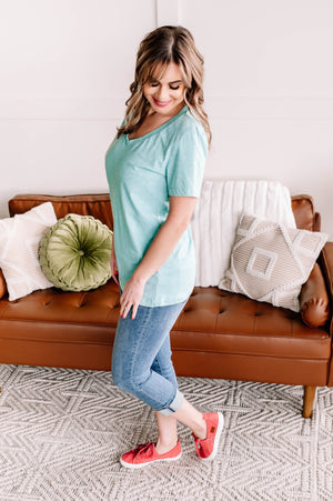 Take A Trip With Me Acid Wash Tee In Turquoise