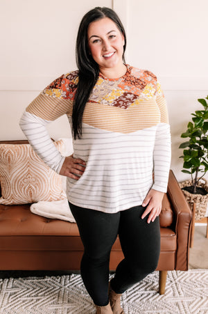 Set The Tone Floral Patchwork Top In Prairie Winds