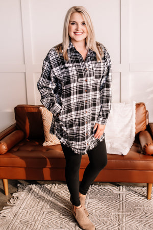 Reality Check Plaid Flannel Tunic In Black & White